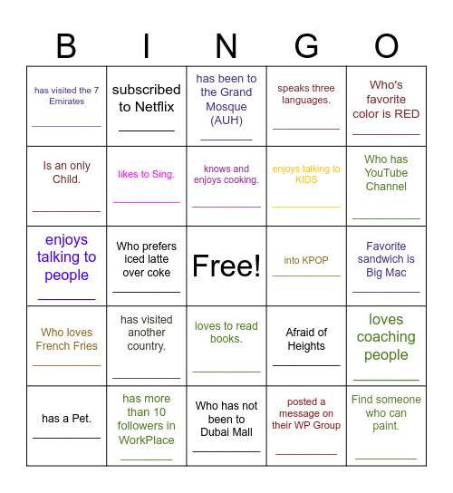 Find Someone Who Bingo Card