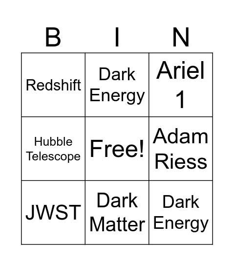 BINGO IN SPACE Bingo Card