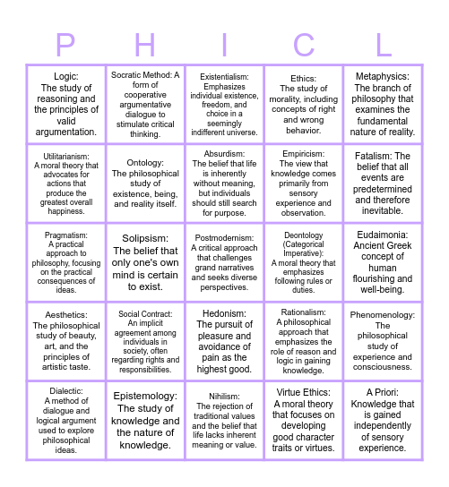 Philosophy Club Bingo! Bingo Card