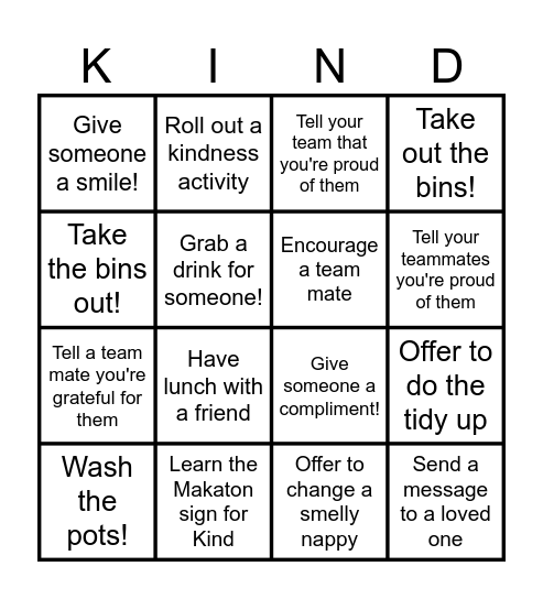 KINDNESS BINGO! Bingo Card