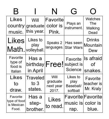 Journey Bingo Card