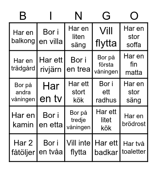 Bingo Bostad 1 Bingo Card