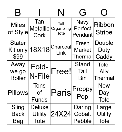 Kelsie's Thirty One Party Bingo Card