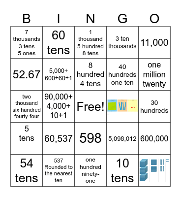 PLACE VALUE BINGO Card