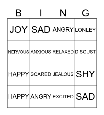 Feelings Bingo Card