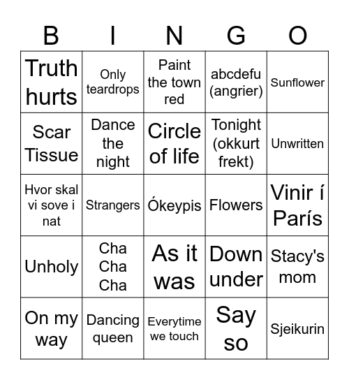 fresh Bingo Card