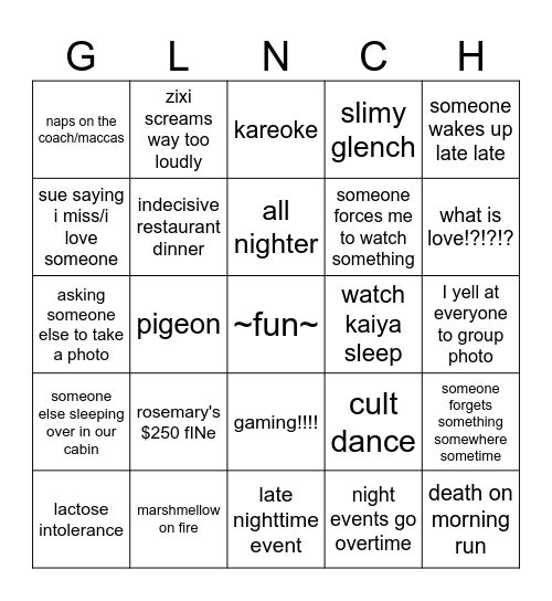 GLENCHIES! Bingo Card