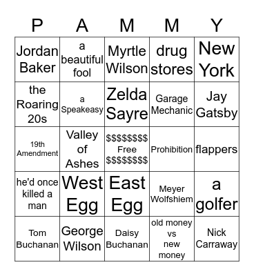 Gatsby and Other Things Bingo Card