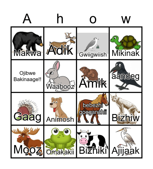 Ojibwe Bingo Card