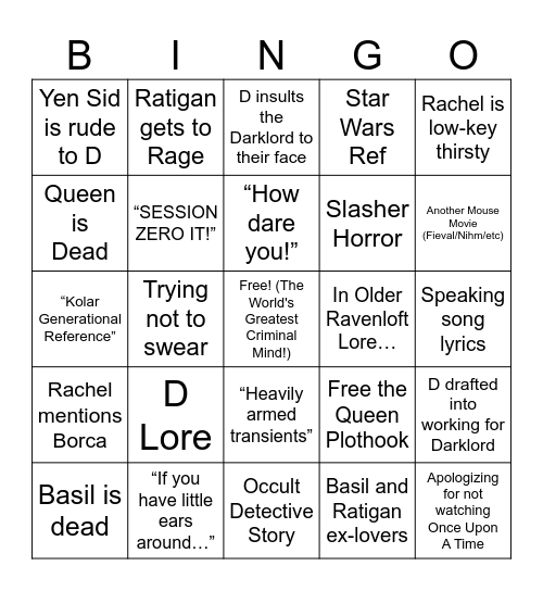 WWoDL: The Great Mouse Detective Bingo Card