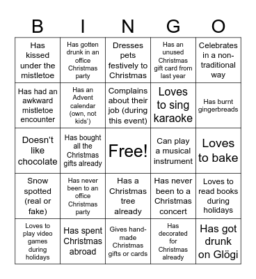 Online Christmas party ice-breaker Bingo Card