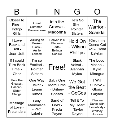 The Ladies of the 80s (Mostly) Bingo Card