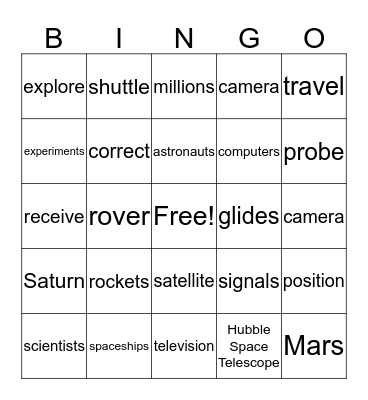 Rockets and Spaceships Bingo Card