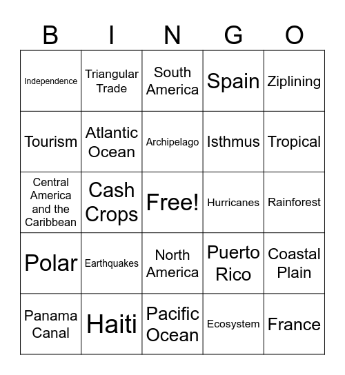 Central America and the Caribbean Bingo Card