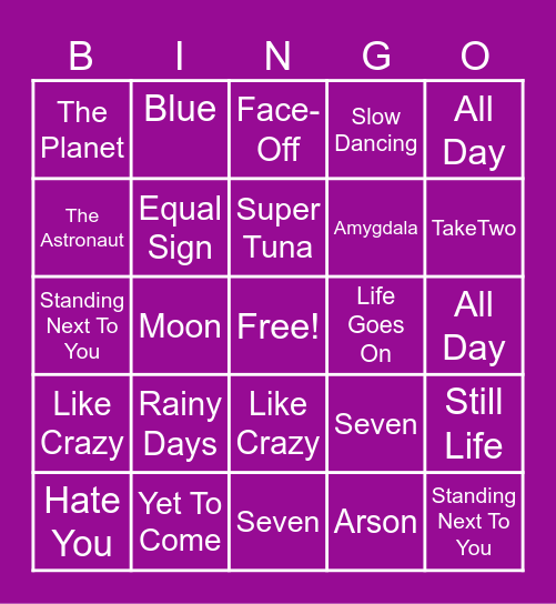 OBPH Stream Team Bingo Card