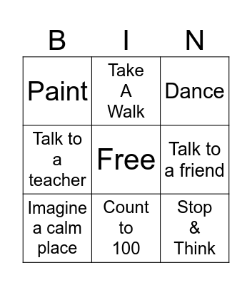 Coping Skills Bingo Card