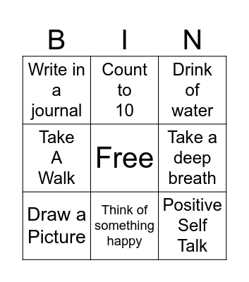 Coping Skills Bingo Card