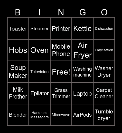 AO Black Friday Bingo Card