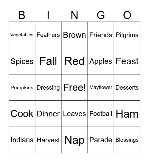 Thanksgiving TAA Fun! Bingo Card