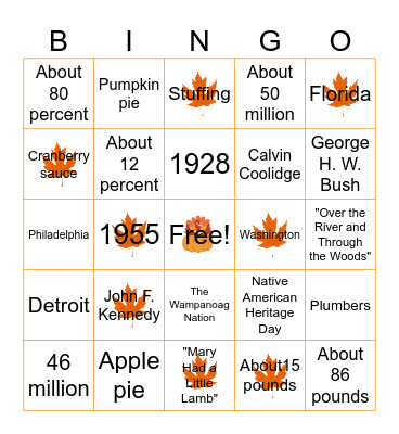 Thanksgiving Bingo Card