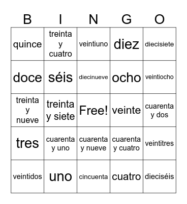 Numeros 0-60 2 Bingo Card
