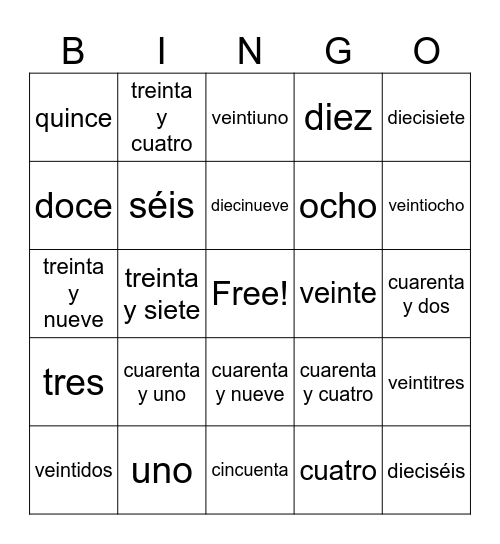 Numeros 0-60 2 Bingo Card