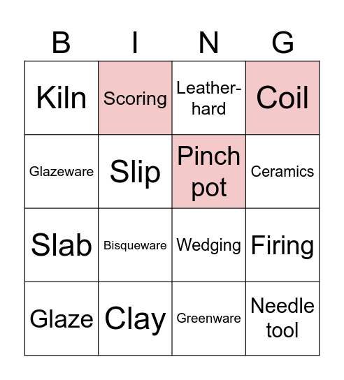 7th Grade Ceramic Bingo Card