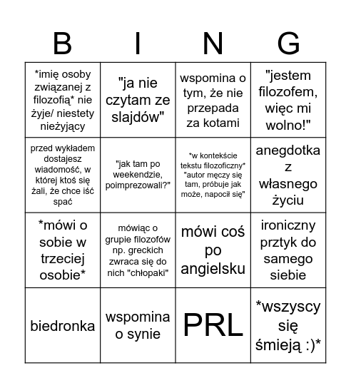 poniedziałkowe wykłady z PFT Bingo Card