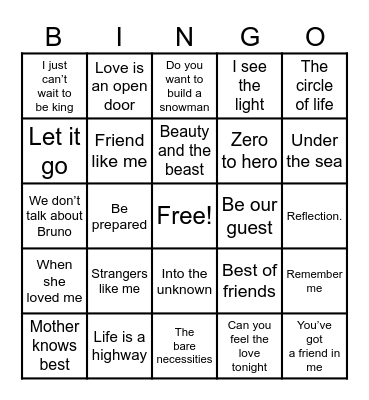 Disney Bingo Card