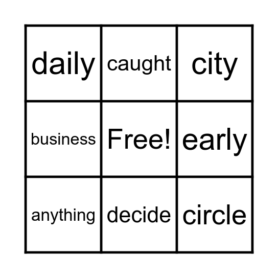 E2 words Bingo Card