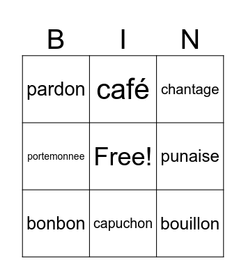 leenwoorden Frans Bingo Card