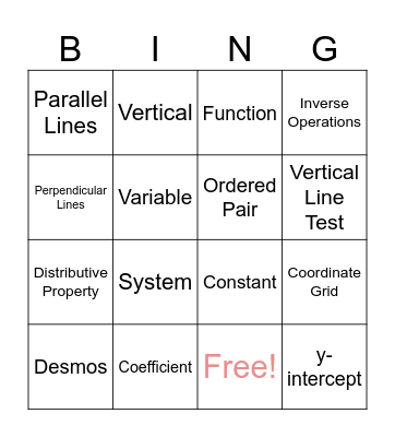 Ms. Hood's Algebra 1 Bingo Card