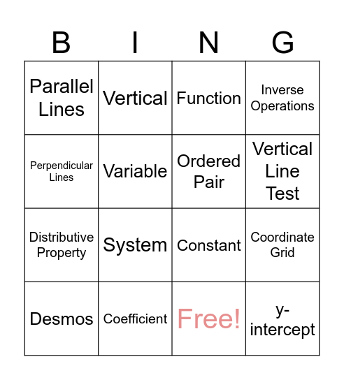 Ms. Hood's Algebra 1 Bingo Card