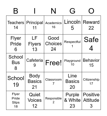 Flyer Pride Bingo Card