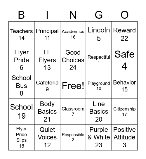 Flyer Pride Bingo Card