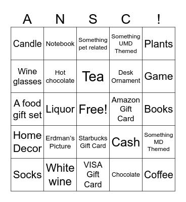 ANSC Gift Bingo! Bingo Card