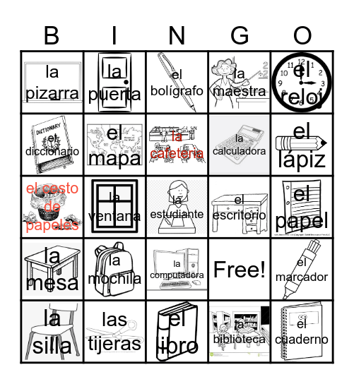 CCHS--LOS OBJETOS DE LA CLASE Bingo Card