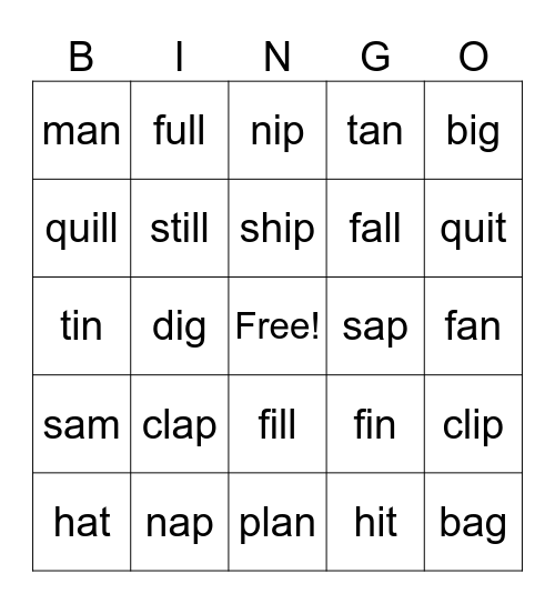 Short a & Short i Bingo Card