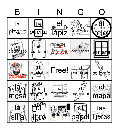 CCHS--LOS OBJETOS DE LA CLASE Bingo Card