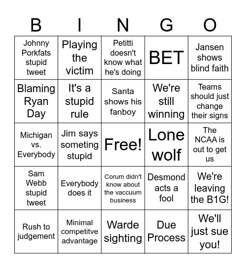 Michigan Cheating Scandal Bingo Card