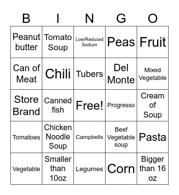 Canned Food Drive Bingo Card