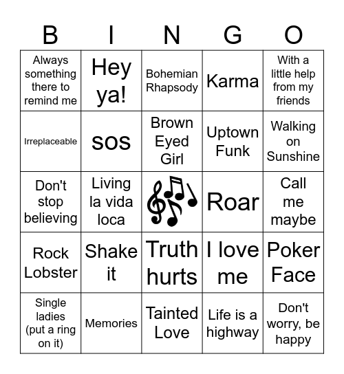 Radio Bingo Card