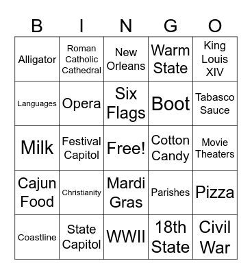 Louisiana Bingo! Bingo Card