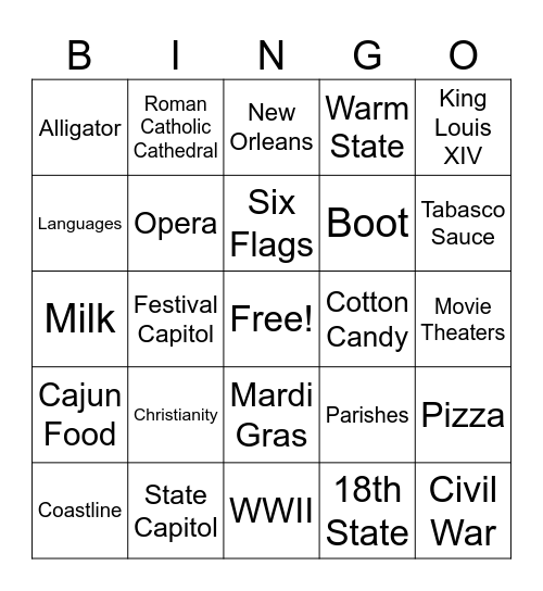 Louisiana Bingo! Bingo Card