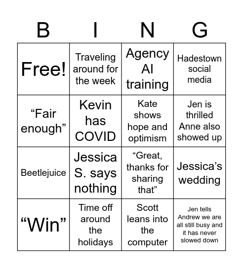 Andrew’s Call Bingo Card