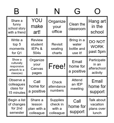 Reflective Teacher Bingo! Bingo Card