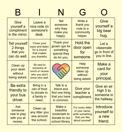 Kindness Challenge BINGO Card