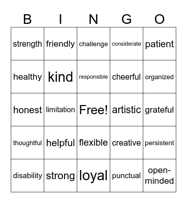 Ch.1 Vocabulary & Strengths Bingo Card