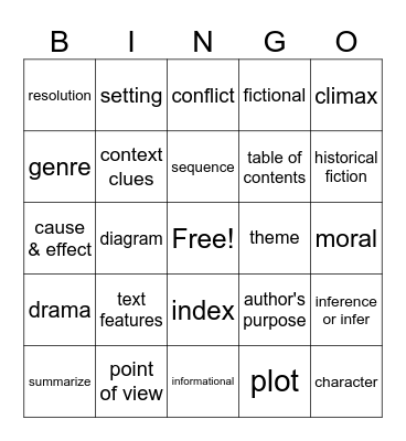 Reading "Vocabulary" Bingo Card