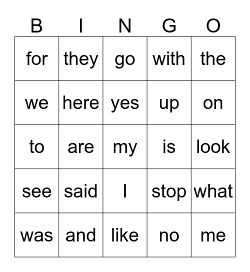 Sight Word Bingo! Bingo Card